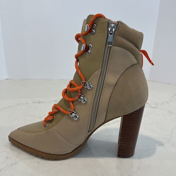 Steve Madden Boots Womens 9 M Karey Ankle Booties Boots Beige Fabric Leather - Picture 4 of 14